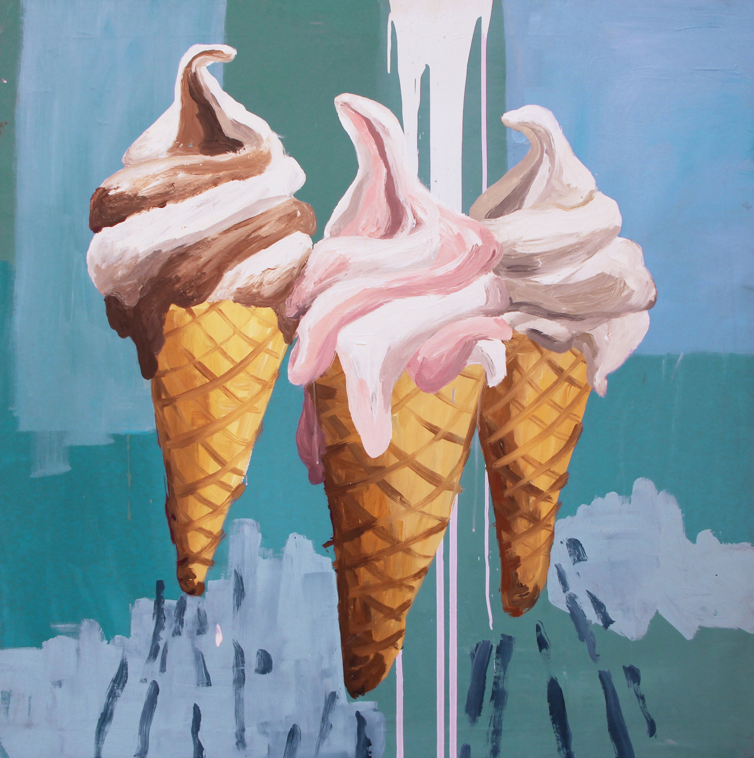 Leteči sladoledi, acrylic on canvas, 120x120 cm, 2007