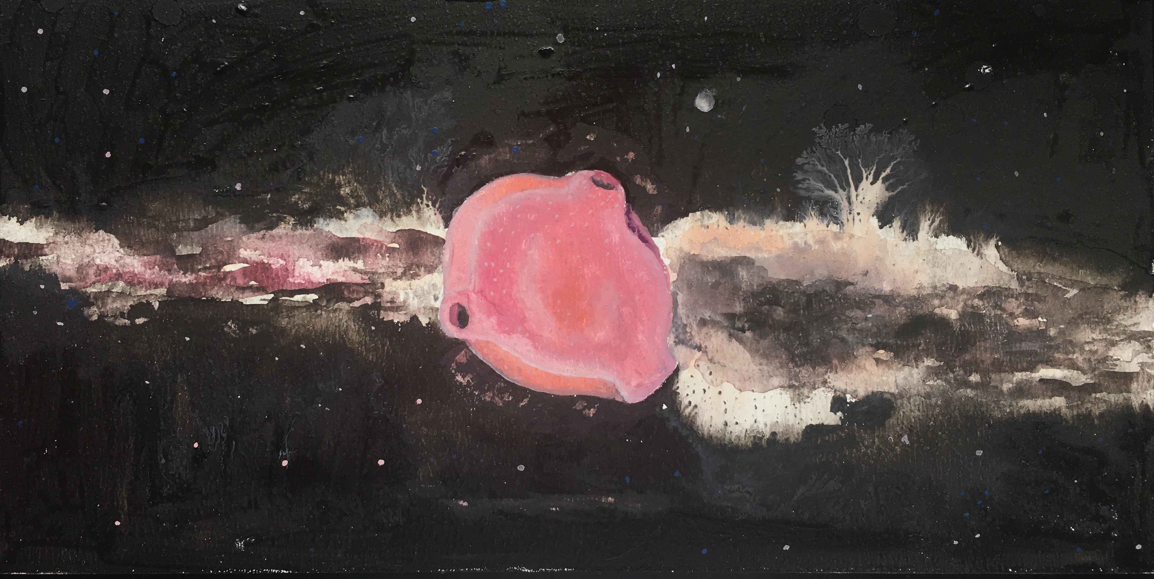 skica: breza, akvarel in gvaš na lesu, 30 x 15 cm, 2017