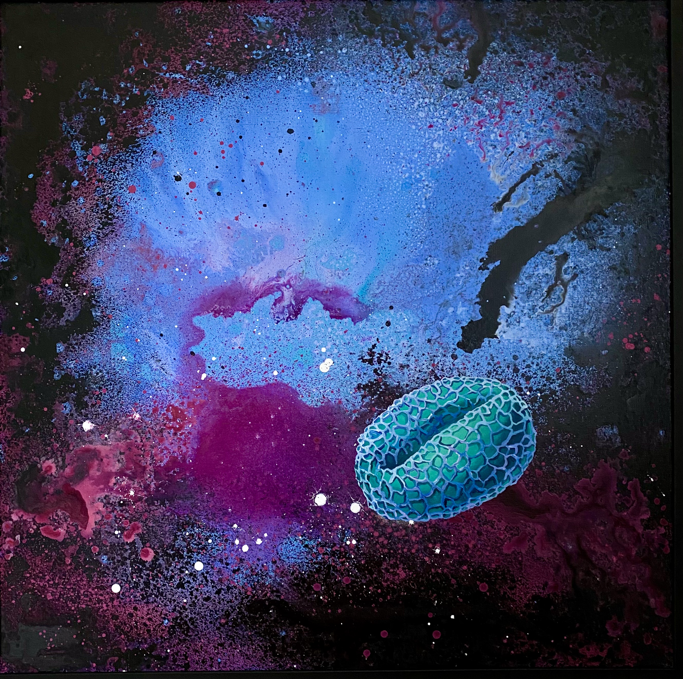 Izgubljeni planet 2; Pelod oljke, akril na platnu, 130 x 90 cm, 2023