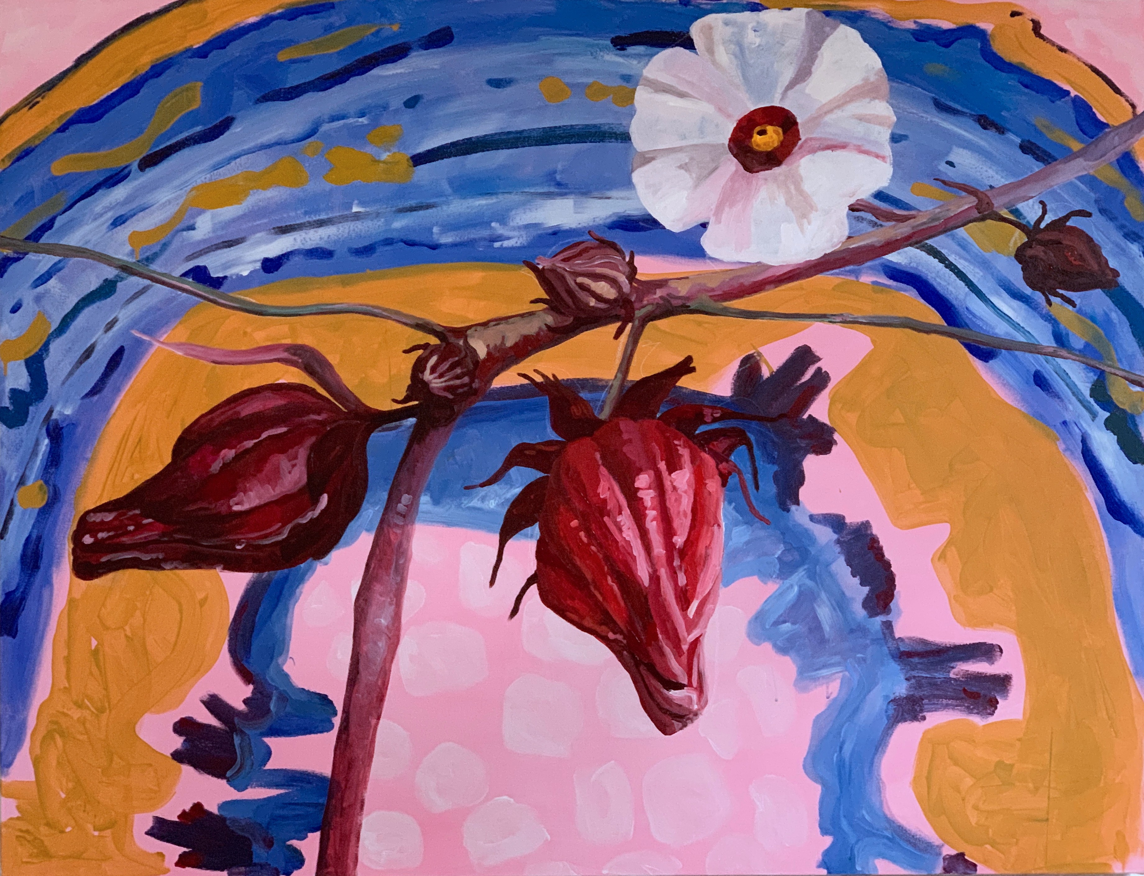 Hibiskus, 170 x 130 cm, akril na platnu, 2019