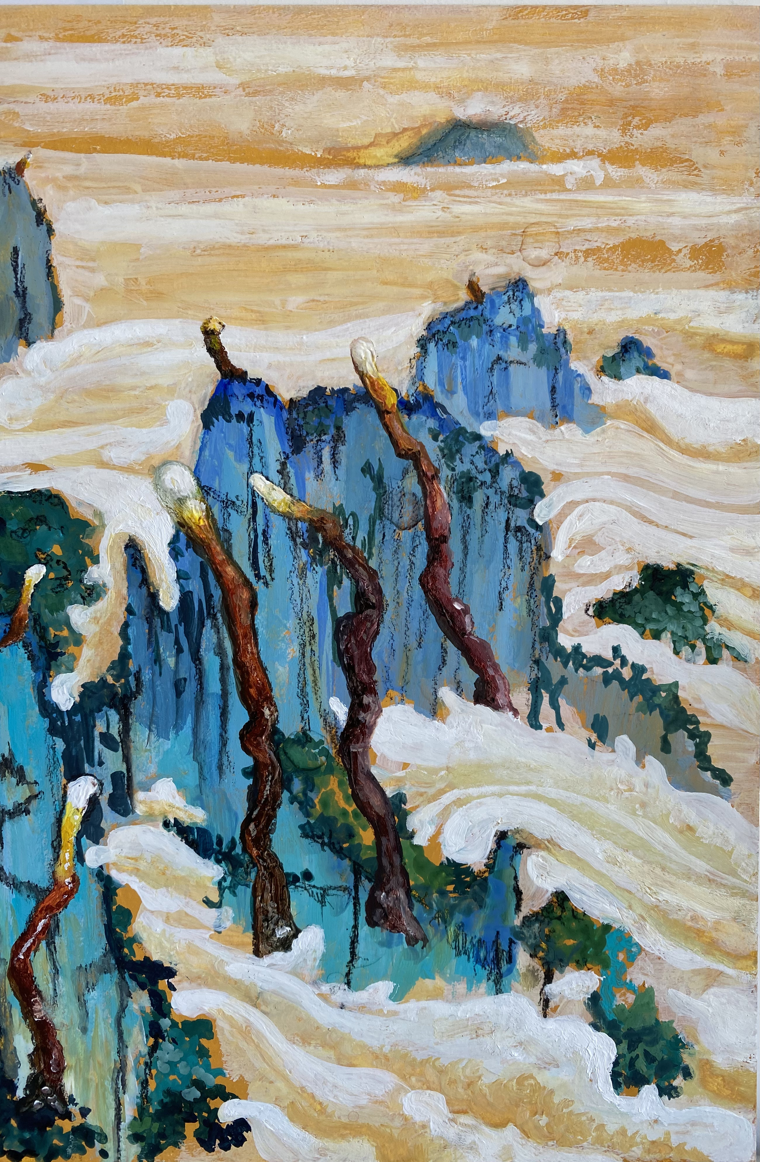 Reishi mushroom, aquarell and acrylic on wooden panel, 24x16 cm, 2022