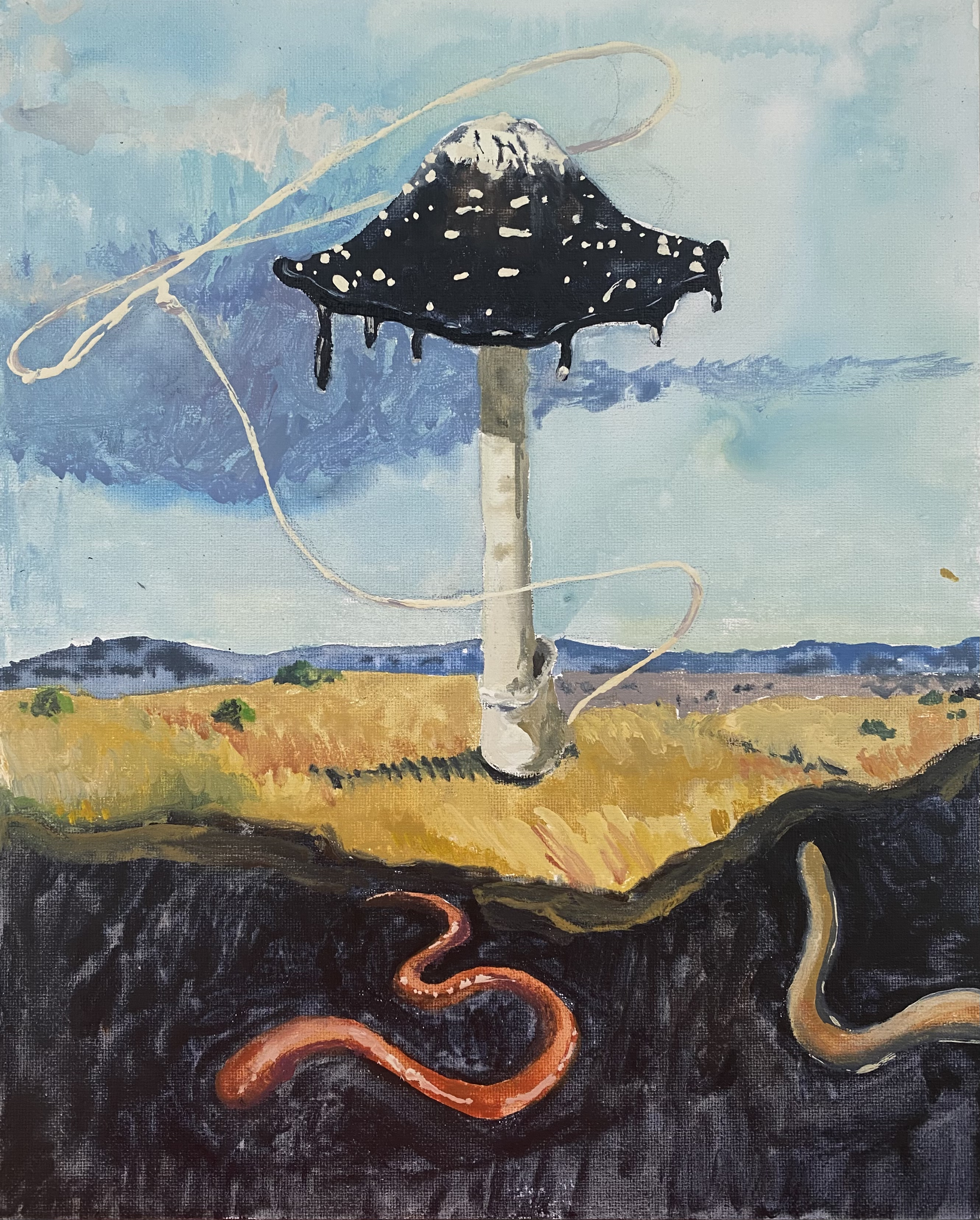Tintnica in nematode- lov, aquarell on wooden panel, 20 x 25 cm, 2023