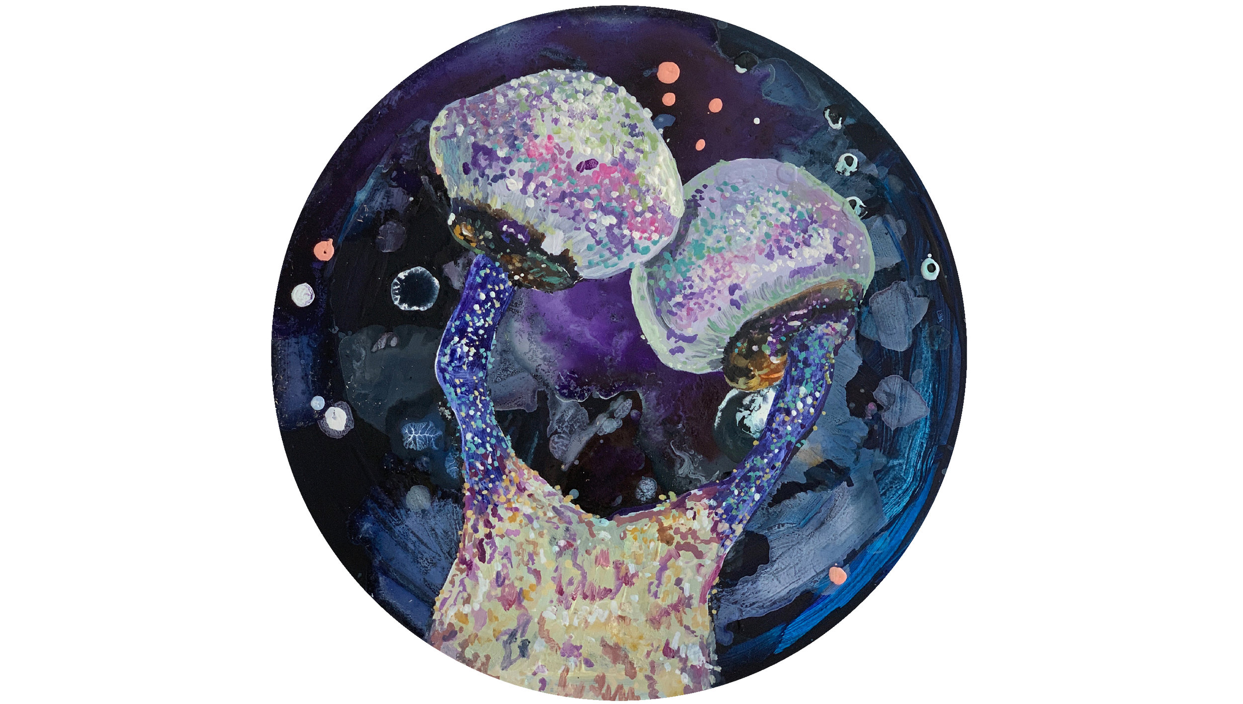 Elaeomyxa cerifera, bakterije zemlje, diam 25 cm, mešana tehnika, 2019